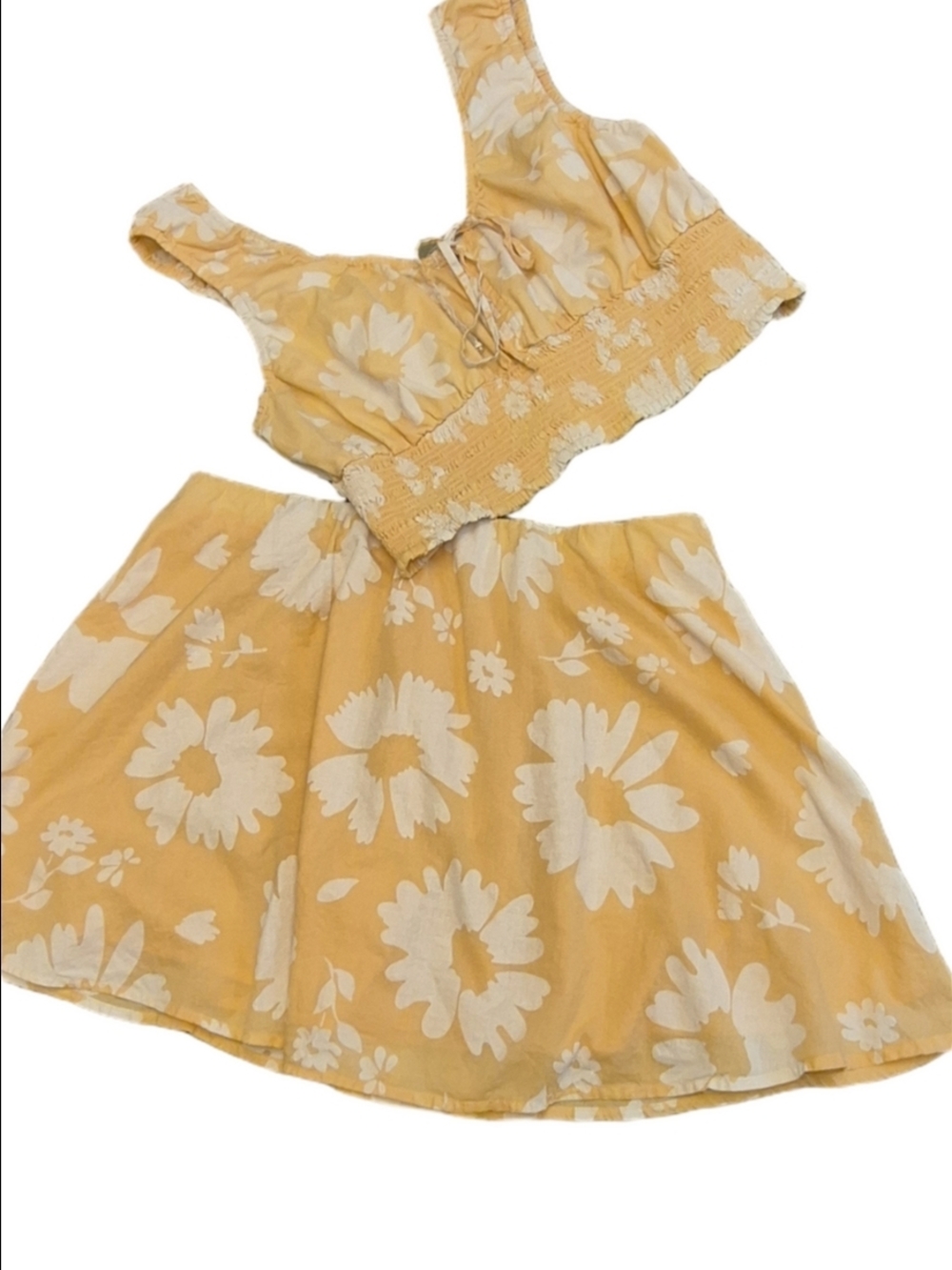 American Eagle XL Top & Large Elastic Waist Skirt Set Yellow With White Flowers